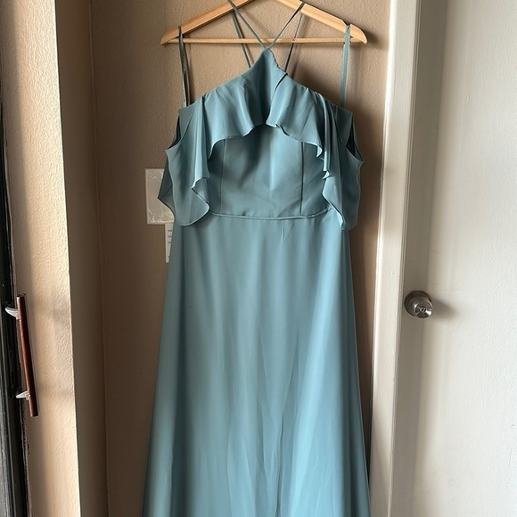 MORILEE BY MADELINE GARDNER Deep Sea Cold Shoulder Chiffon Bridesmaid Dress - Picture 8 of 16